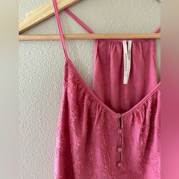 Anthropologie Pink Textured Spaghetti Strap Button Tank Size Small - Picture 3 of 9